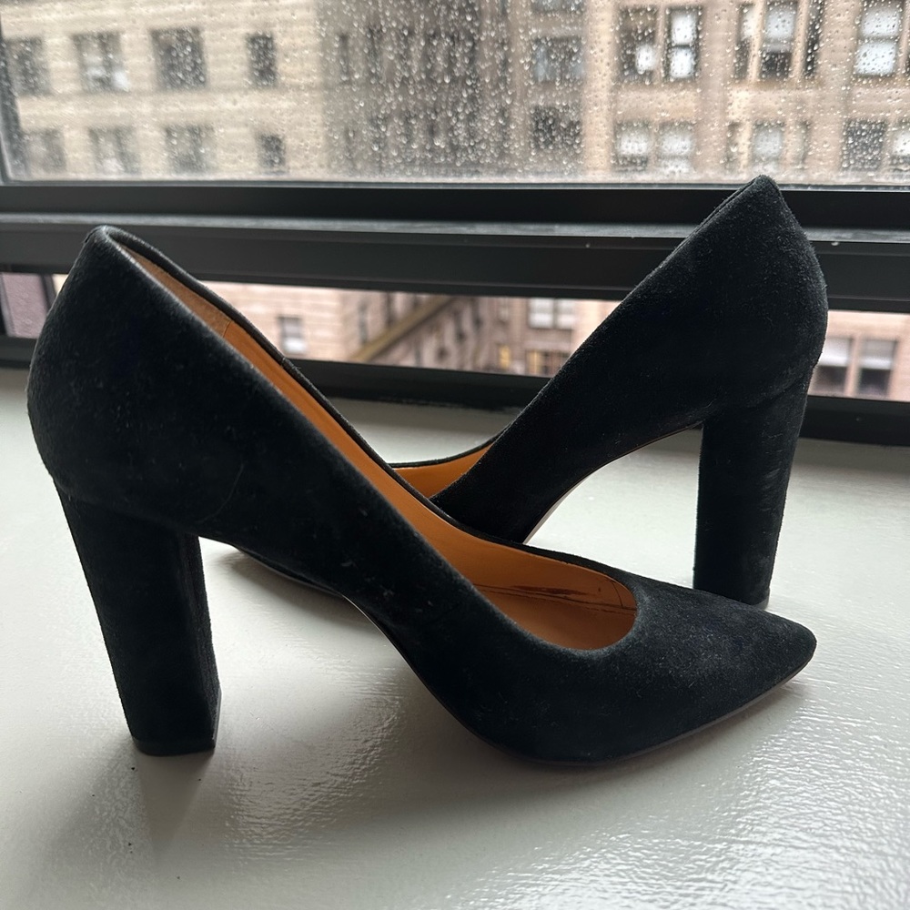 JCREW women’s black suede block heel pumps, size 8